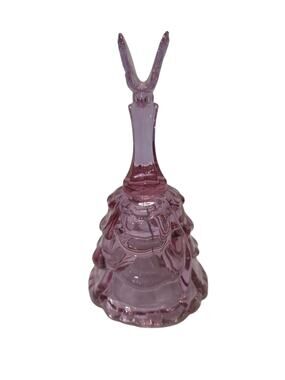 Vintage Pink Glass Lady Bell with Butterfly Handle 6" Tall Figural Collectible